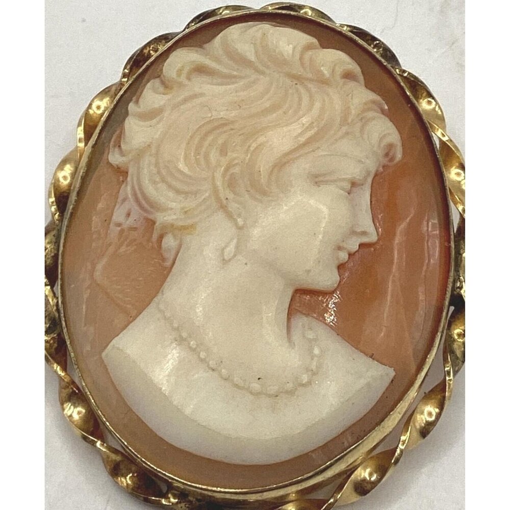 Bal Ron Gold Filled Framed Carved Shell Victorian Portrait Cameo Brooch-Pendant - Picture 3 of 7